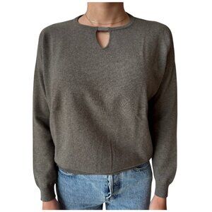 Brunello Cucinelli Cashmere Wool Silk Brown Keyhole Neck Sweater